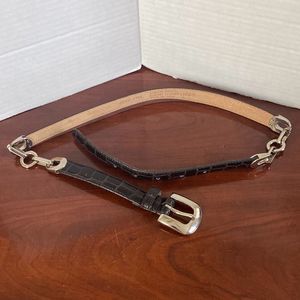 Aimee Lynn Black Leather Croc Print Belt & Silver Tone Chain Links Women Medium